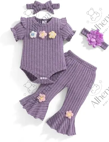Conjunto para bebé purpura, pantalón acampanado, Verano, 4 Piezas. - foto 5 (proveedor)