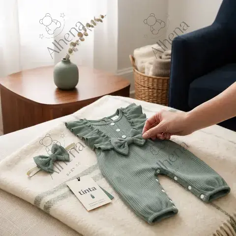 Enterizo para bebé verde, Verano, 2 piezas. - foto 3