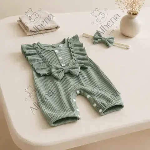 Enterizo para bebé verde, Verano, 2 piezas. - foto 4