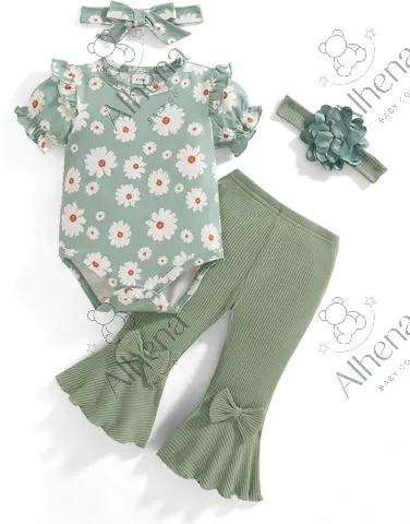 Conjunto para bebé verde pantalón acampanado, Verano, 4 Piezas. - foto 5 (proveedor)