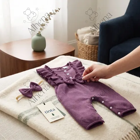 Enterizo para bebé, Verano, Purpura, 2 piezas. - foto 3