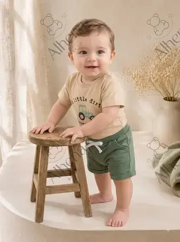 Conjunto para bebé beige/verde estampado, Verano, 2 piezas. - foto 2