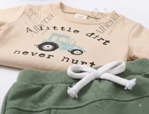 Conjunto para bebé beige/verde estampado, Verano, 2 piezas. - foto 3