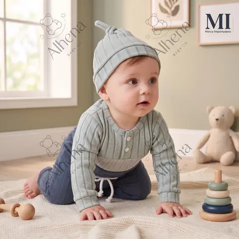 Conjunto para bebé gris/azul, primavera y verano, 3 piezas. - foto 3