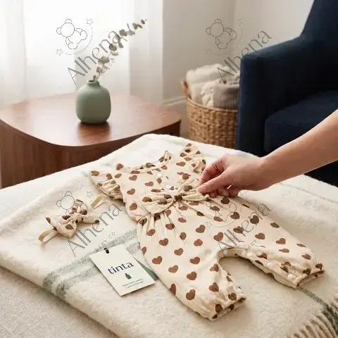 Enterizo para bebé beige/corazones, Verano, 2 piezas. - foto 3