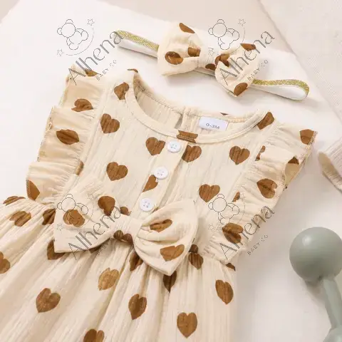 Enterizo para bebé beige/corazones, Verano, 2 piezas. - foto 4
