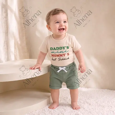 Conjunto para bebé beige/verde estampado, Verano, 2 piezas. - foto 2